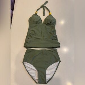 Green Halter Bikini Top with Gold Accents